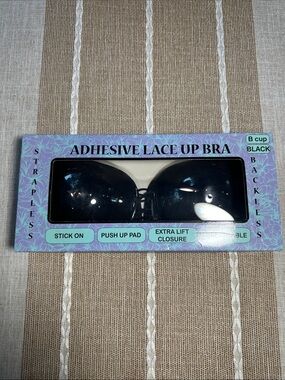 Adhesive Lace Up Strapless Stick-On Bra - Black (B Cup)